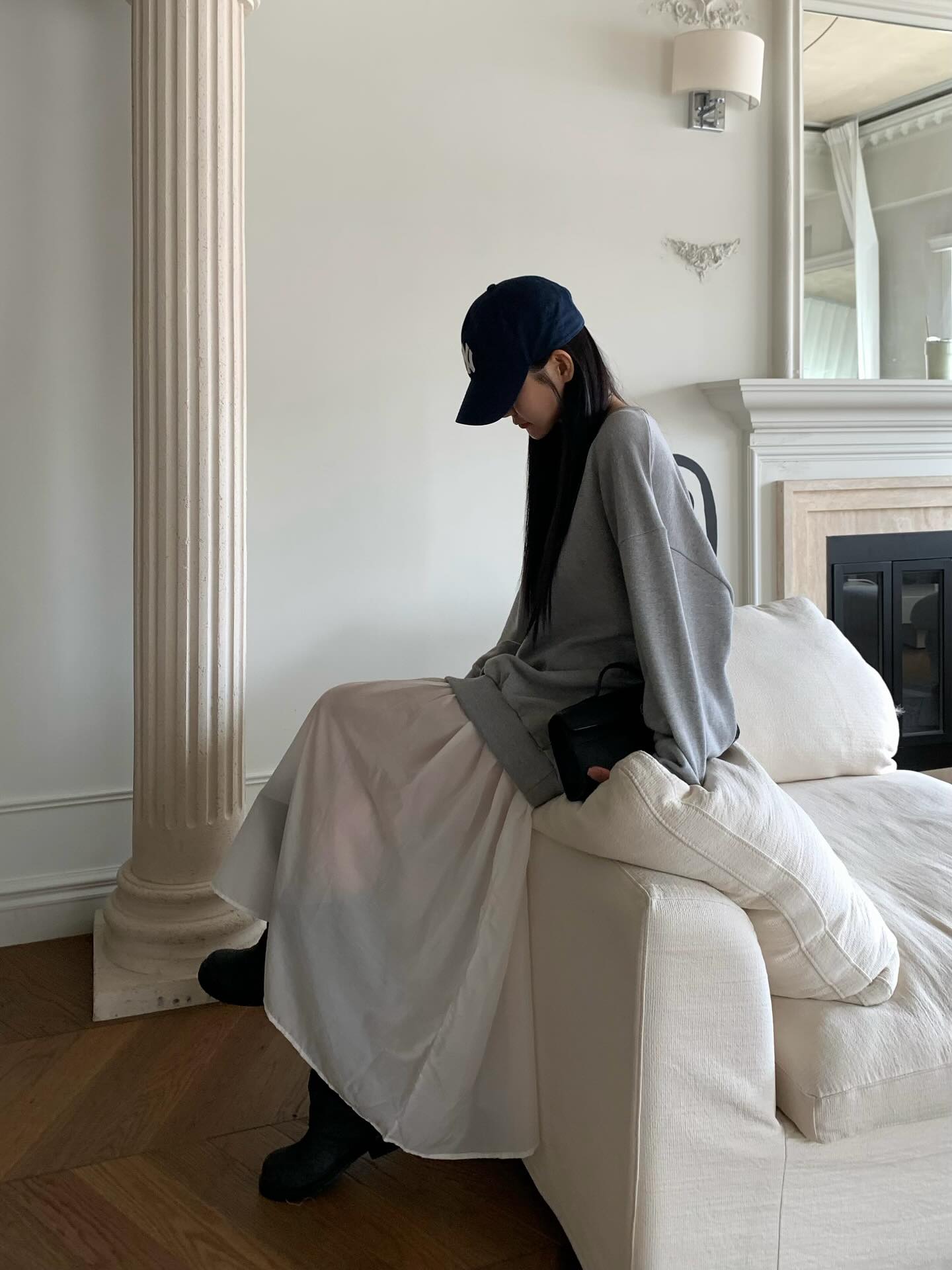 圓領設計感拼接假兩件連衣裙