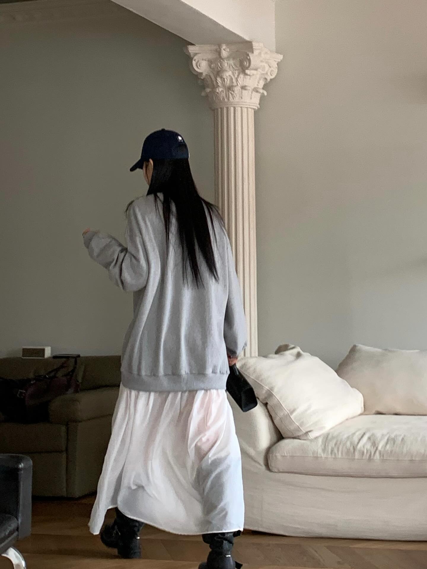 圓領設計感拼接假兩件連衣裙