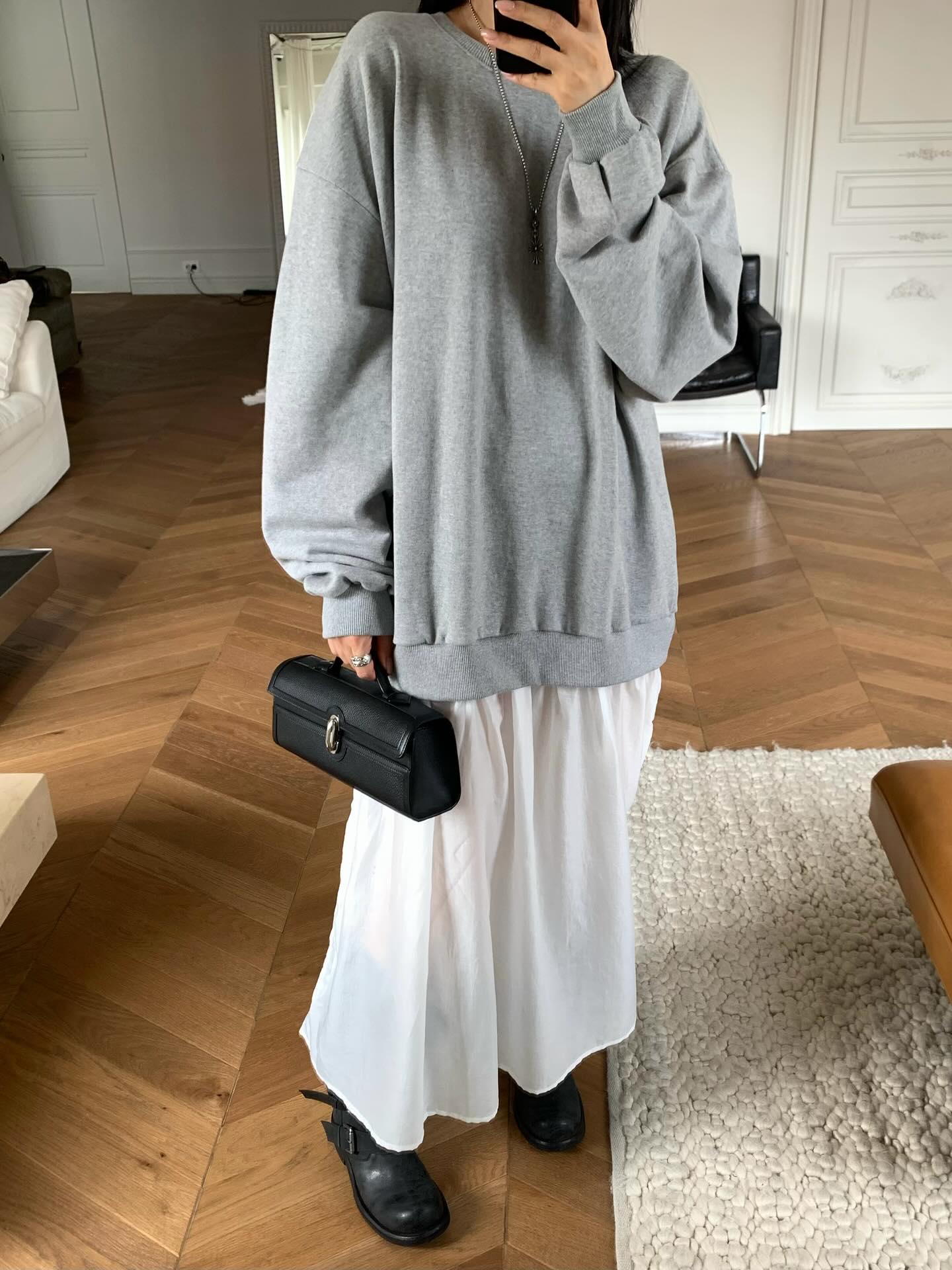 圓領設計感拼接假兩件連衣裙