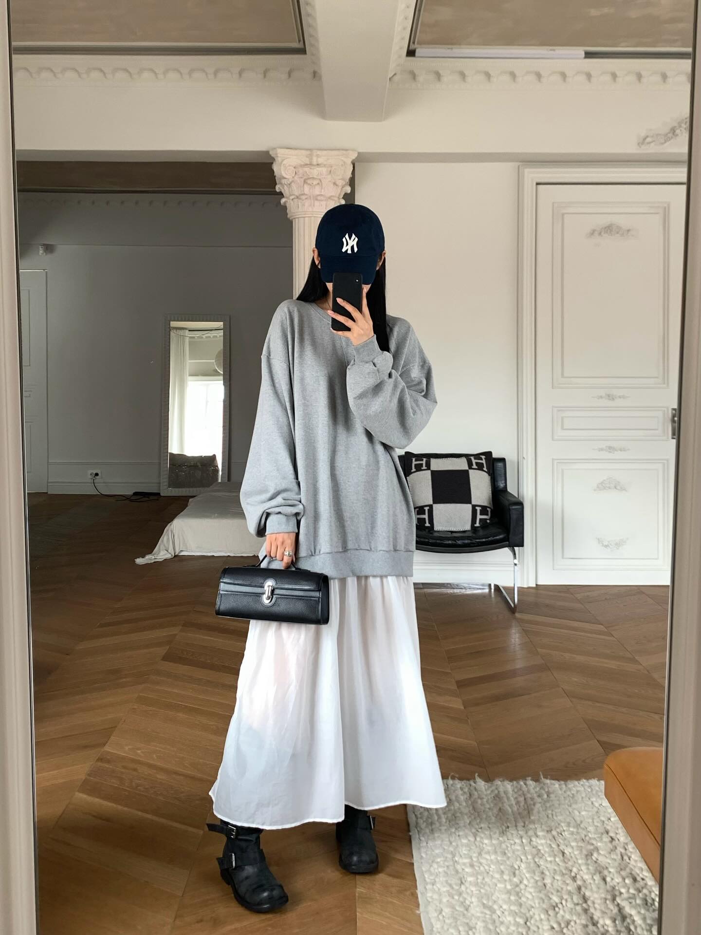 圓領設計感拼接假兩件連衣裙