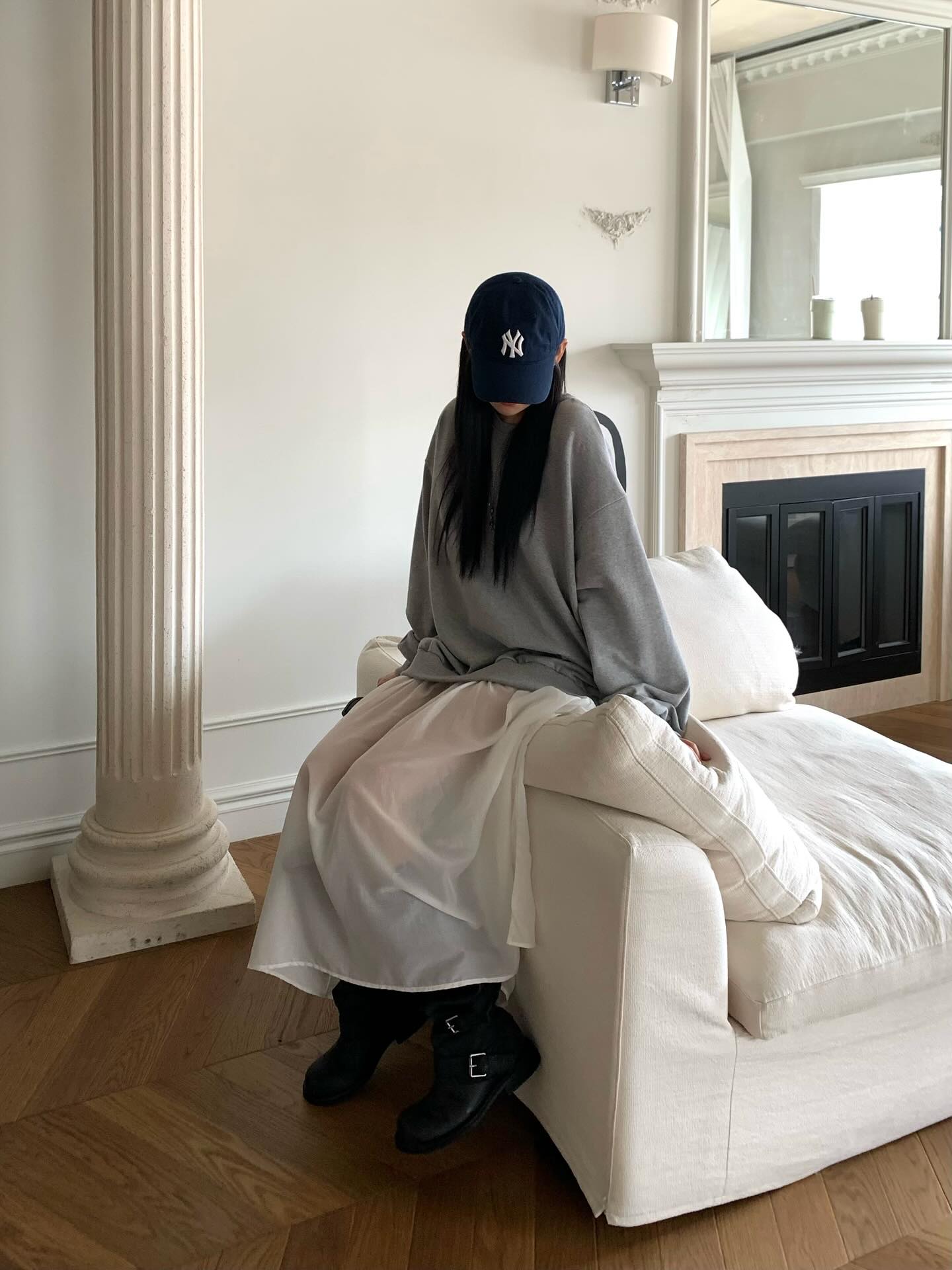 圓領設計感拼接假兩件連衣裙