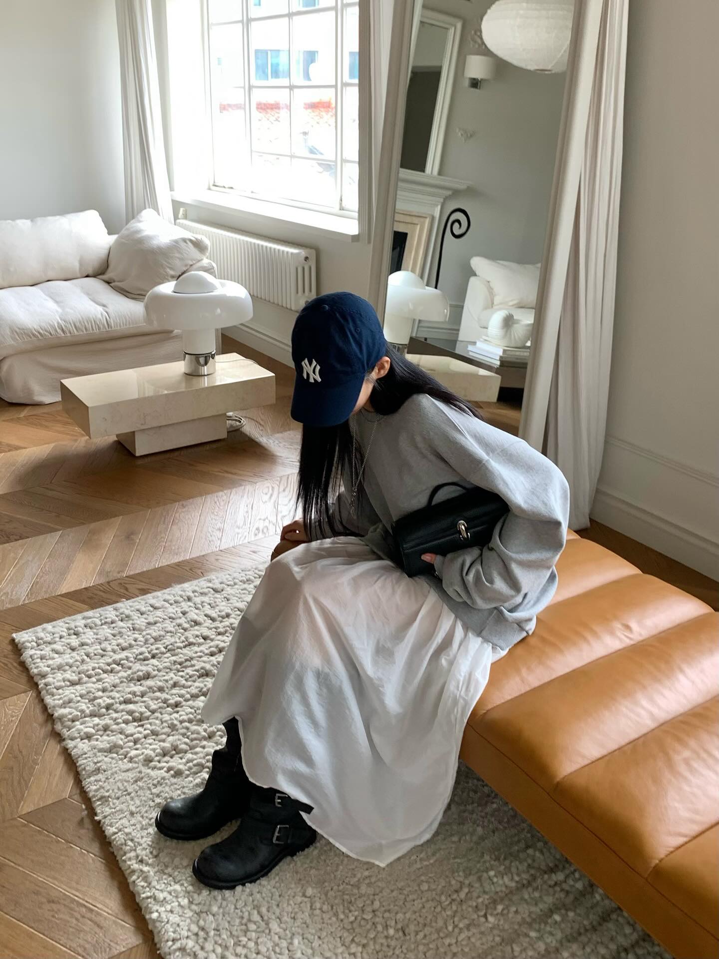 圓領設計感拼接假兩件連衣裙