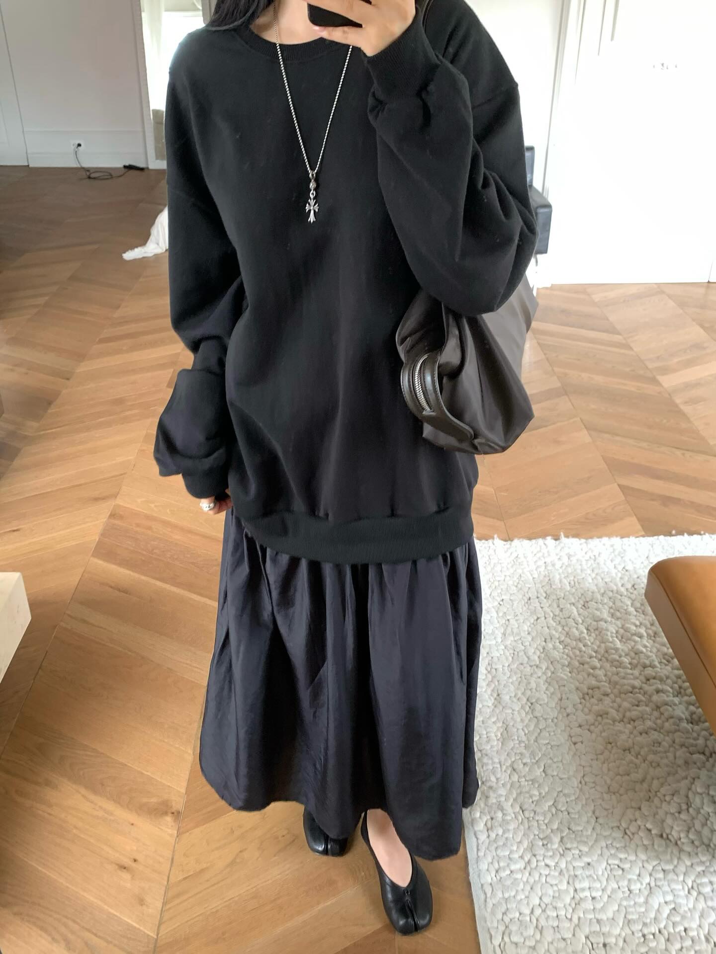 圓領設計感拼接假兩件連衣裙