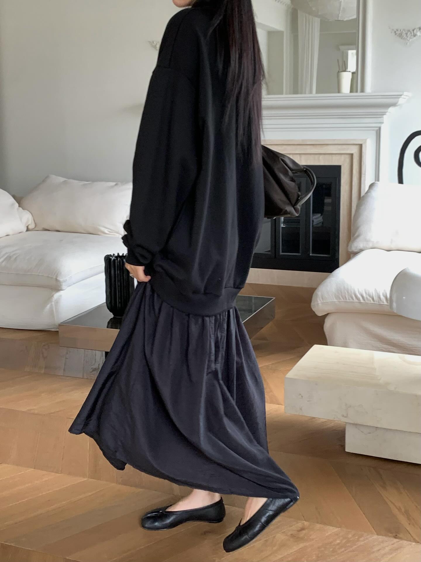 圓領設計感拼接假兩件連衣裙