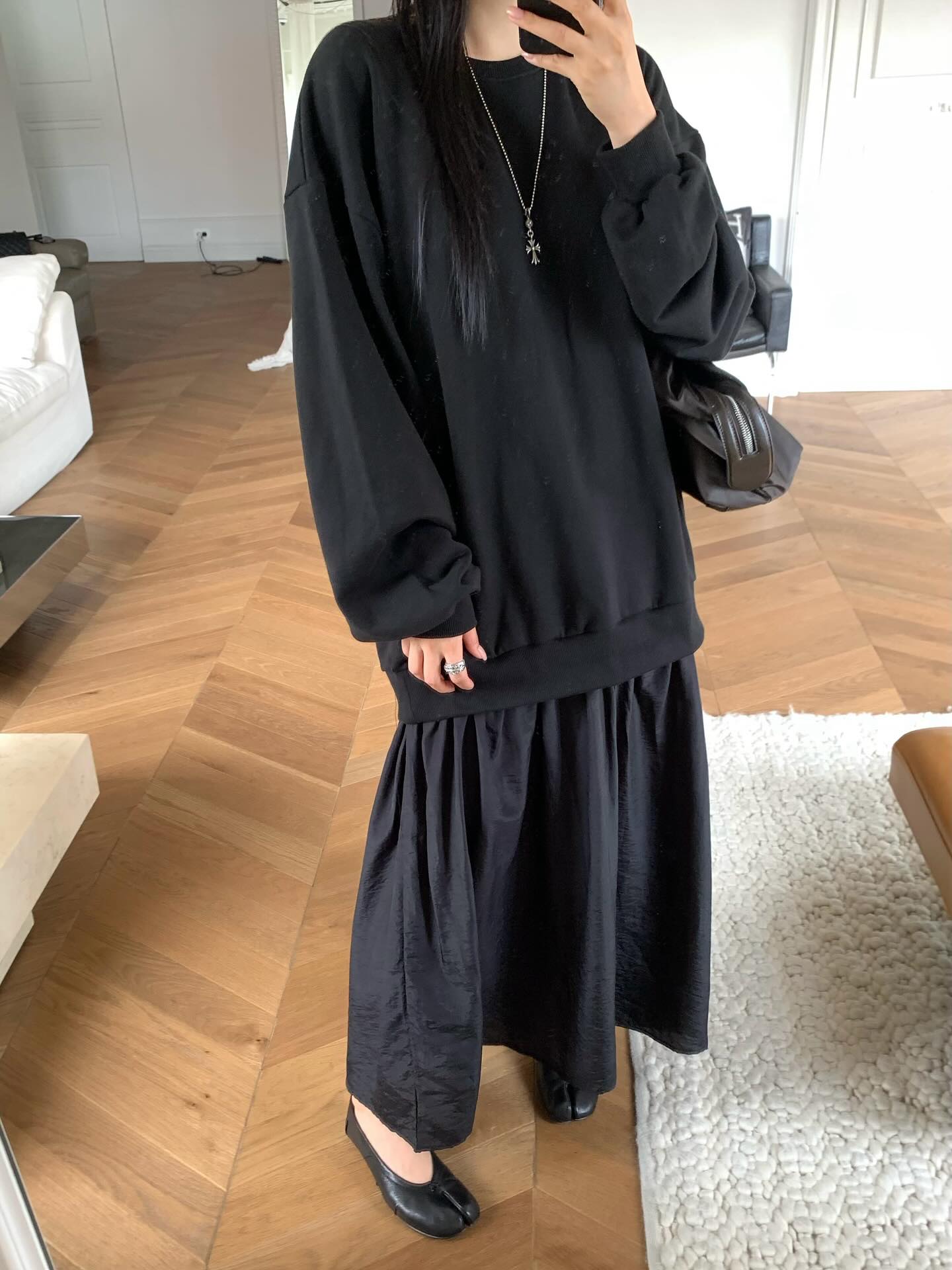 圓領設計感拼接假兩件連衣裙