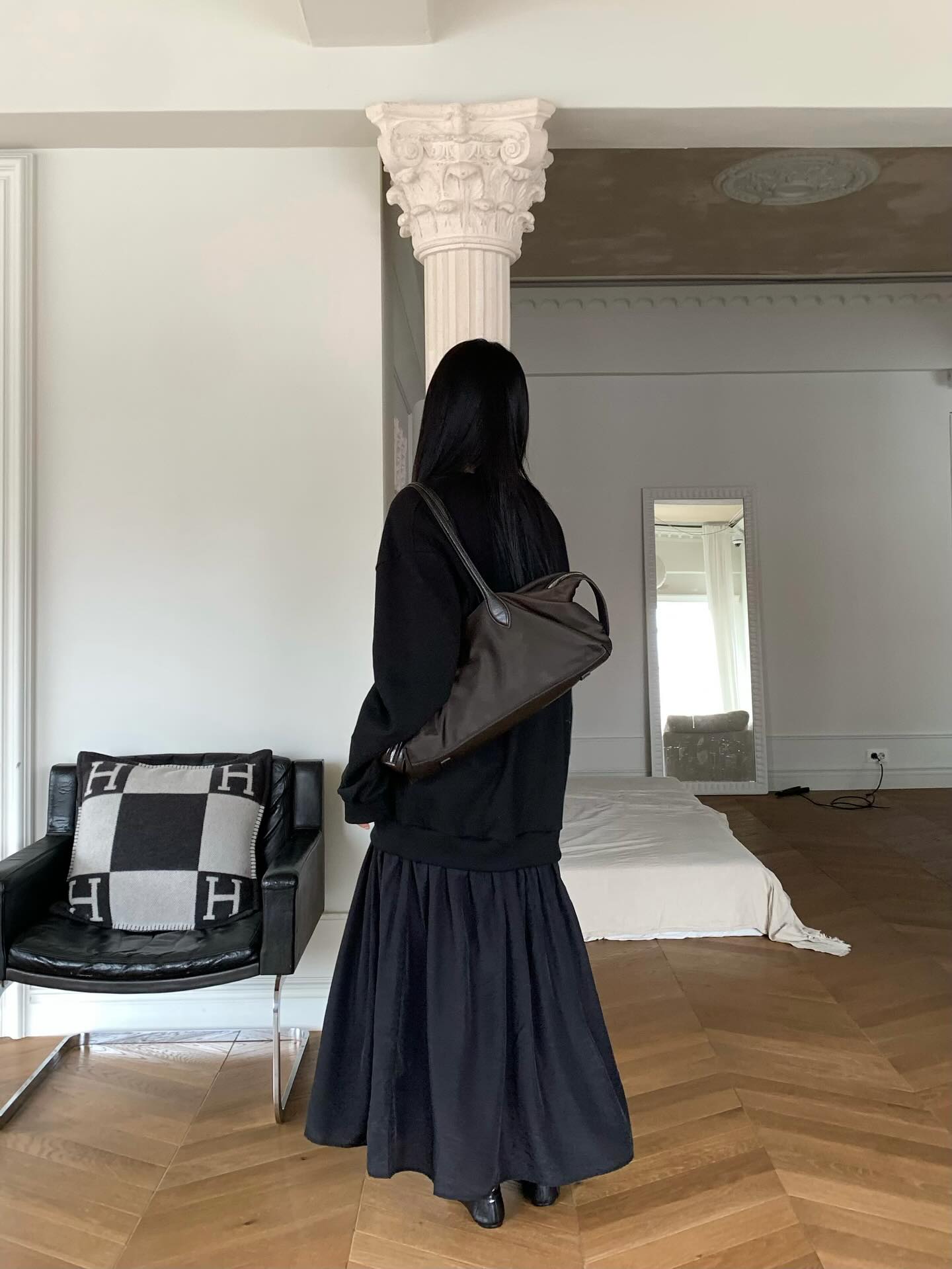 圓領設計感拼接假兩件連衣裙