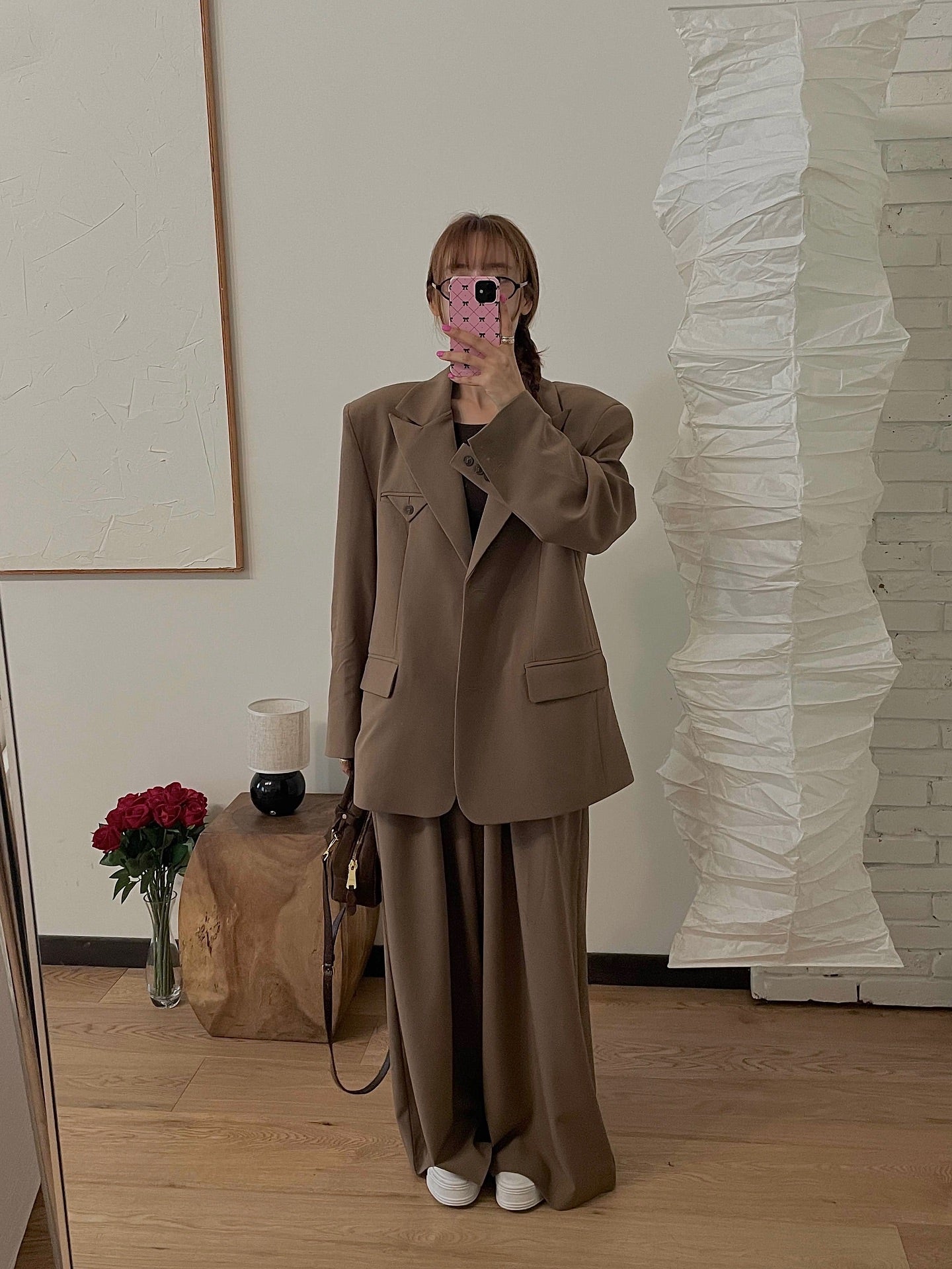 高腰撞色休閒褲