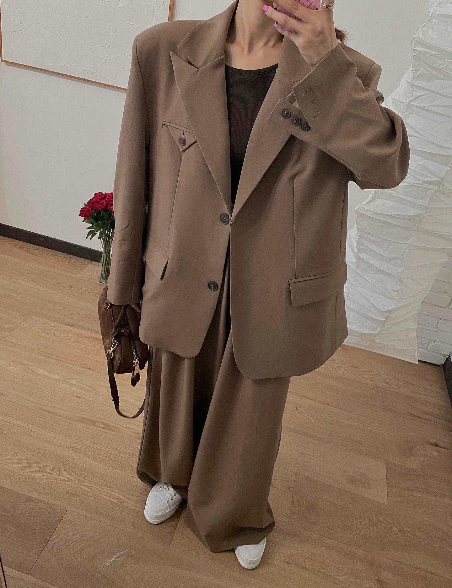 高腰撞色休閒褲