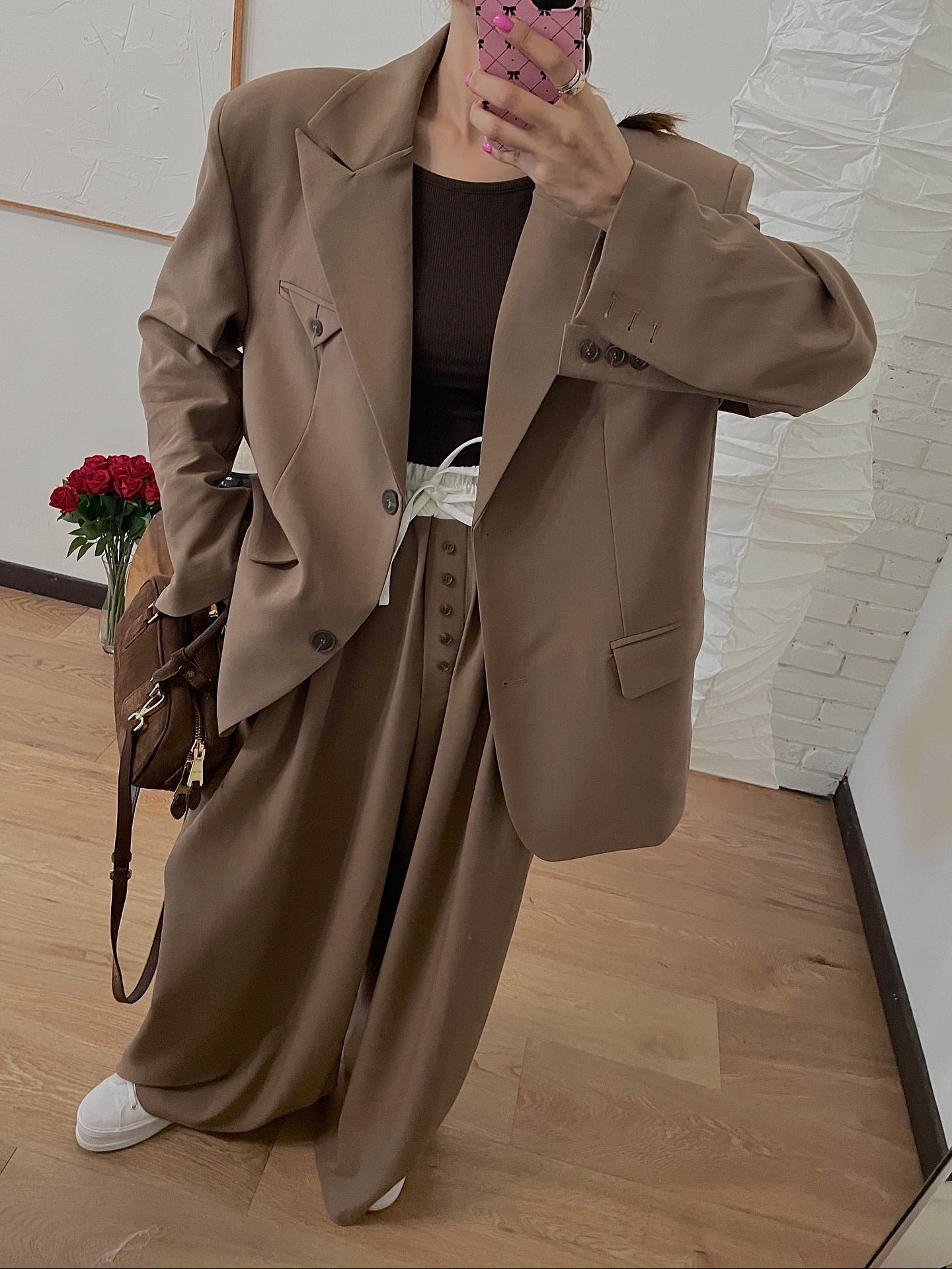 高腰撞色休閒褲