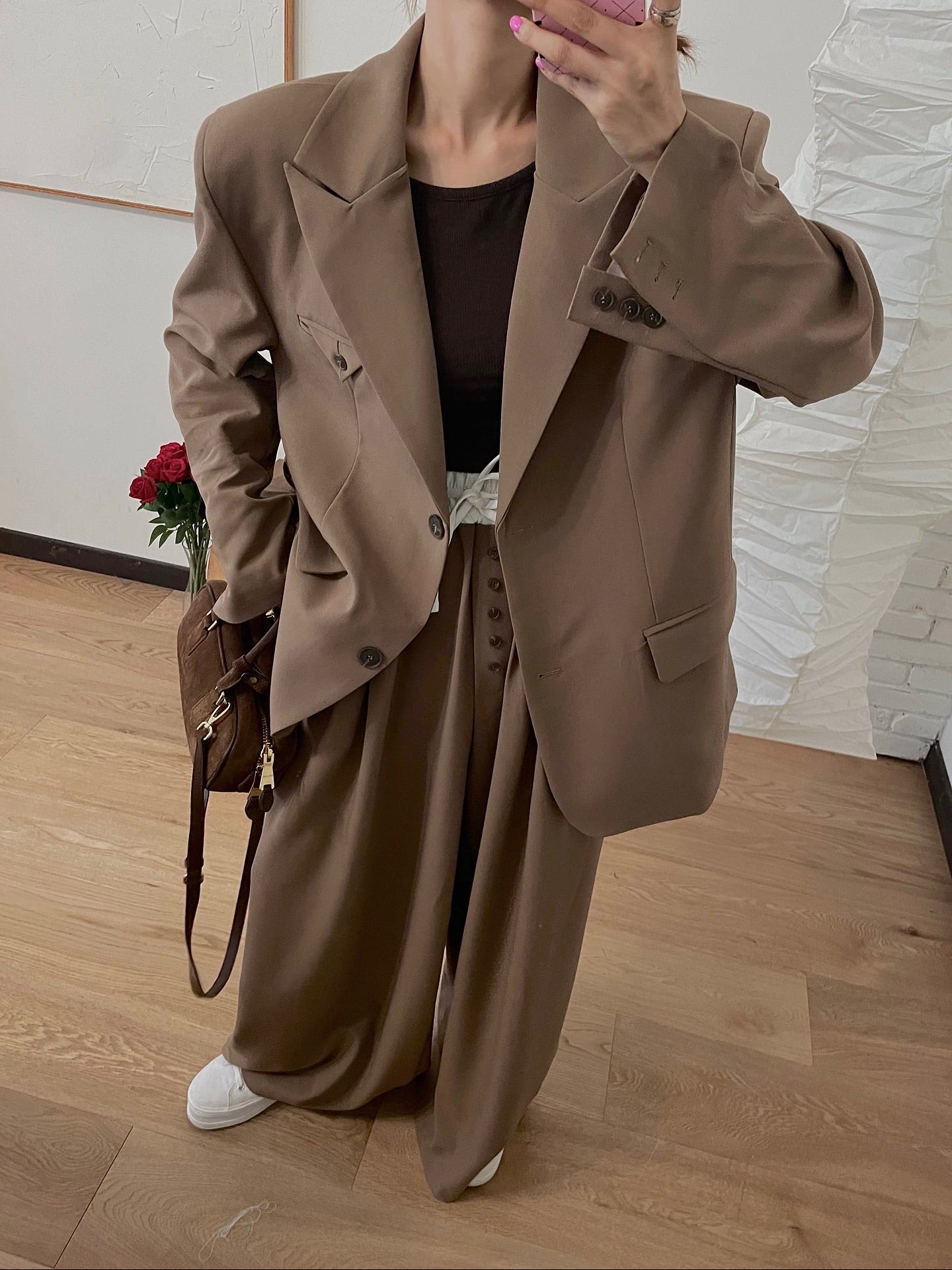 高腰撞色休閒褲