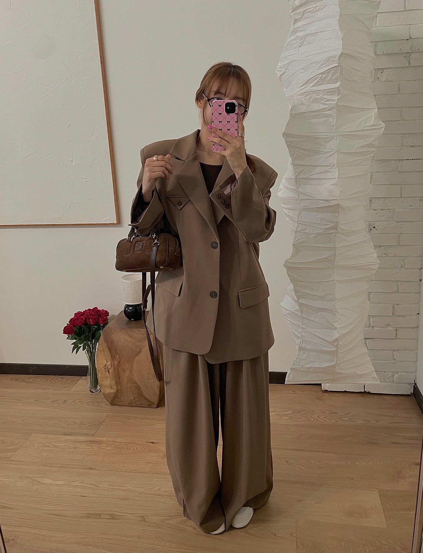 高腰撞色休閒褲