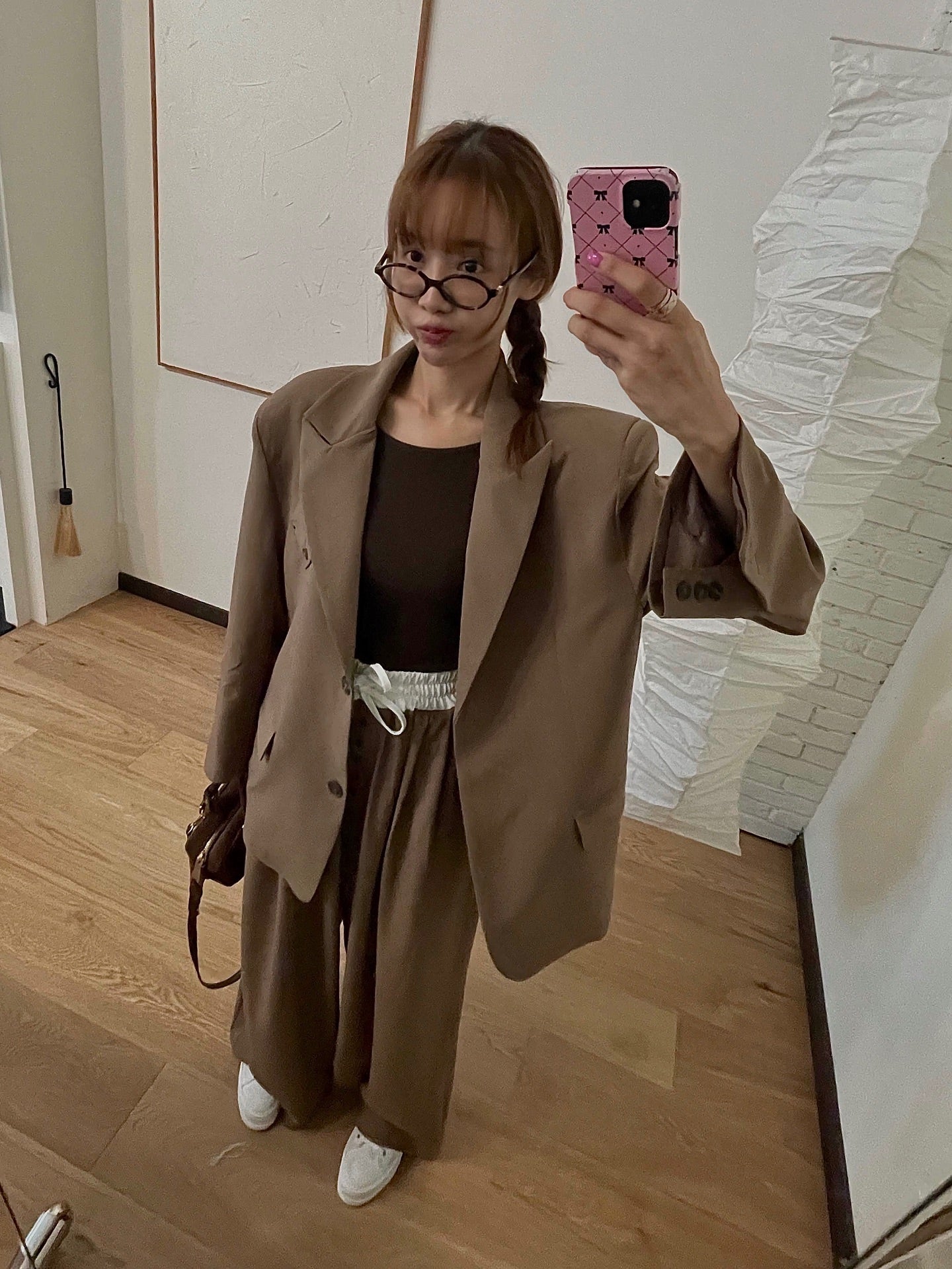 高腰撞色休閒褲