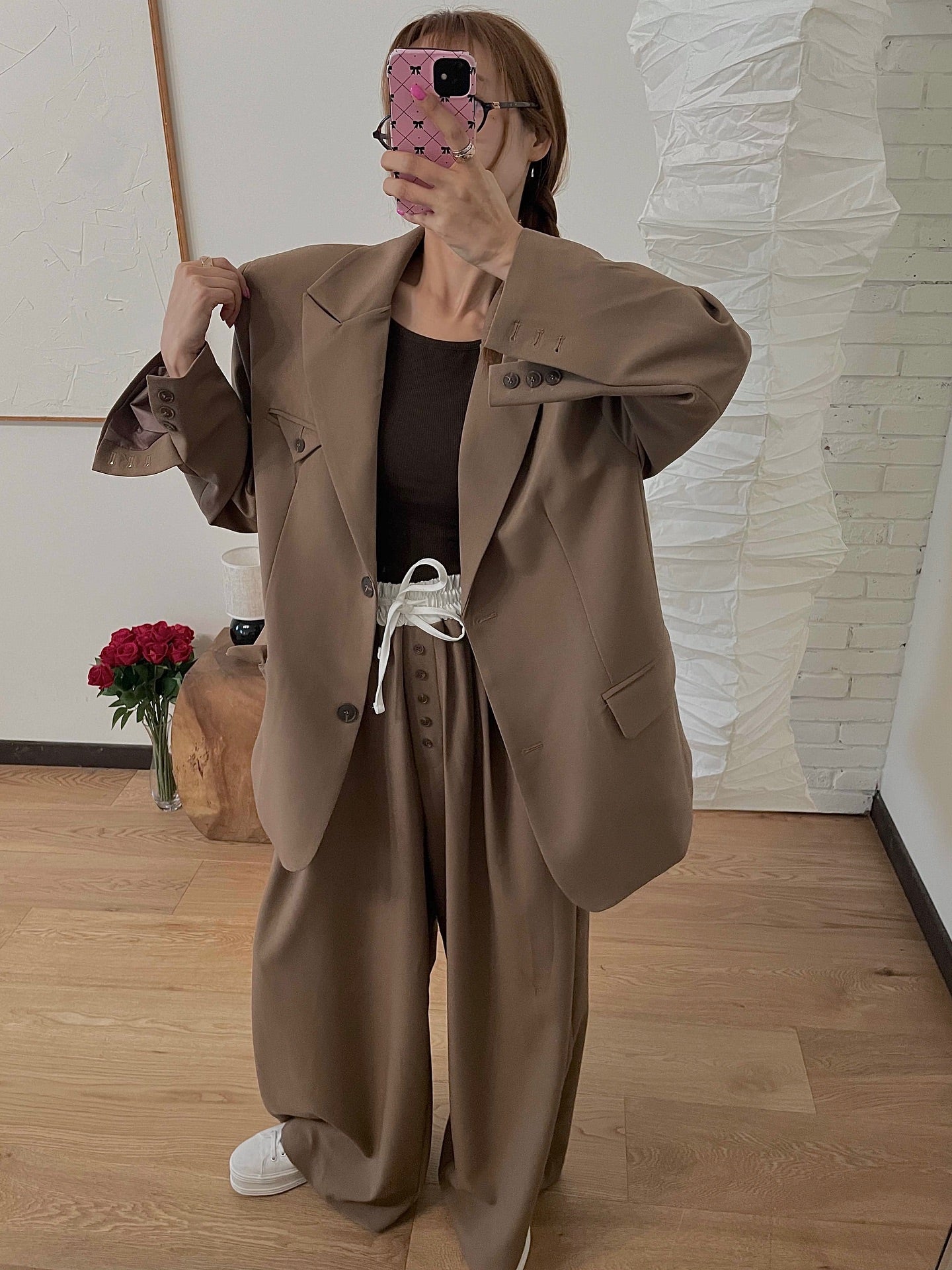 高腰撞色休閒褲