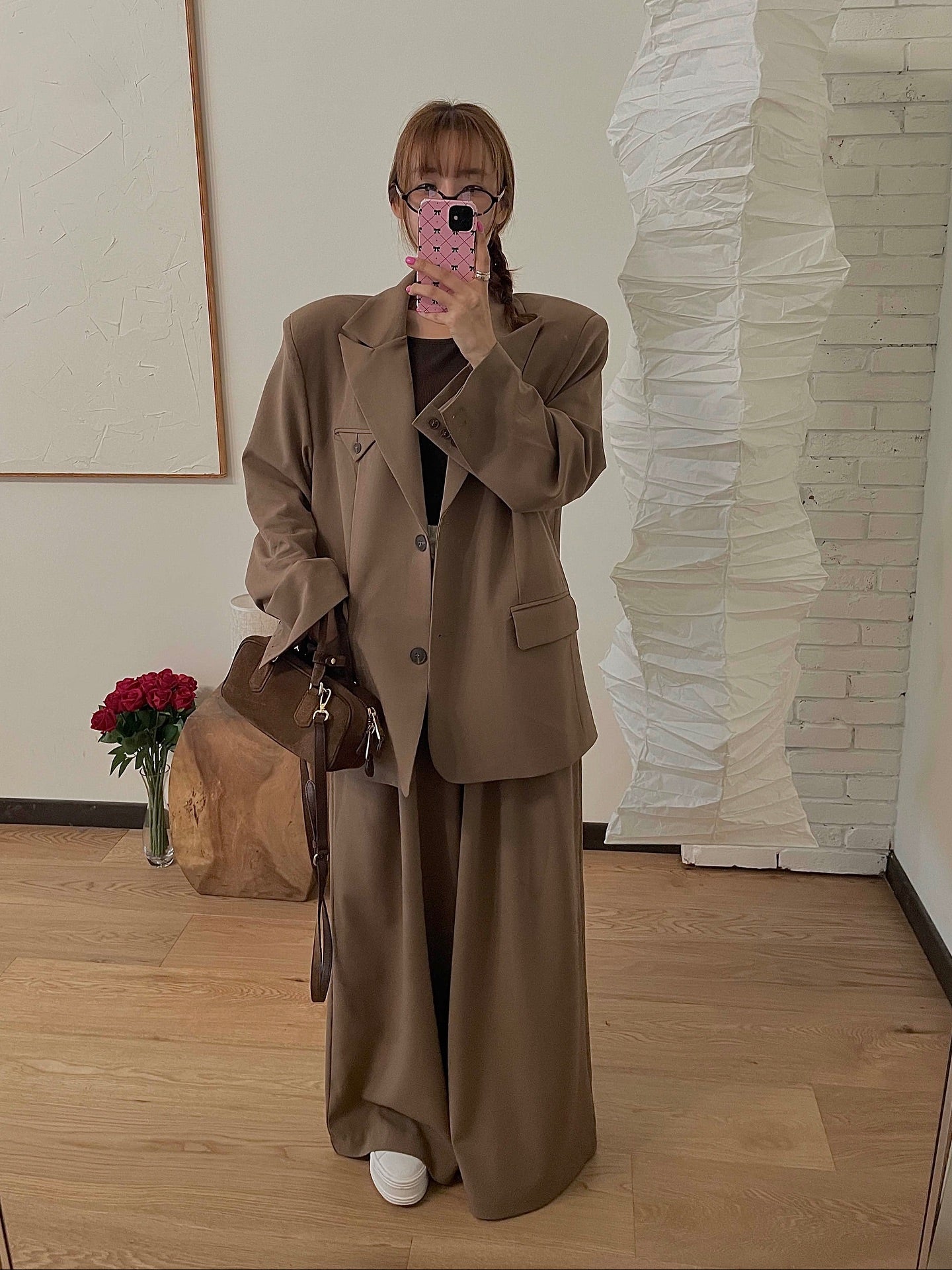 高腰撞色休閒褲