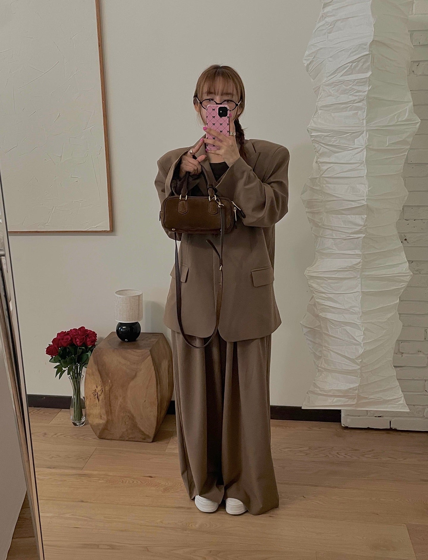 高腰撞色休閒褲