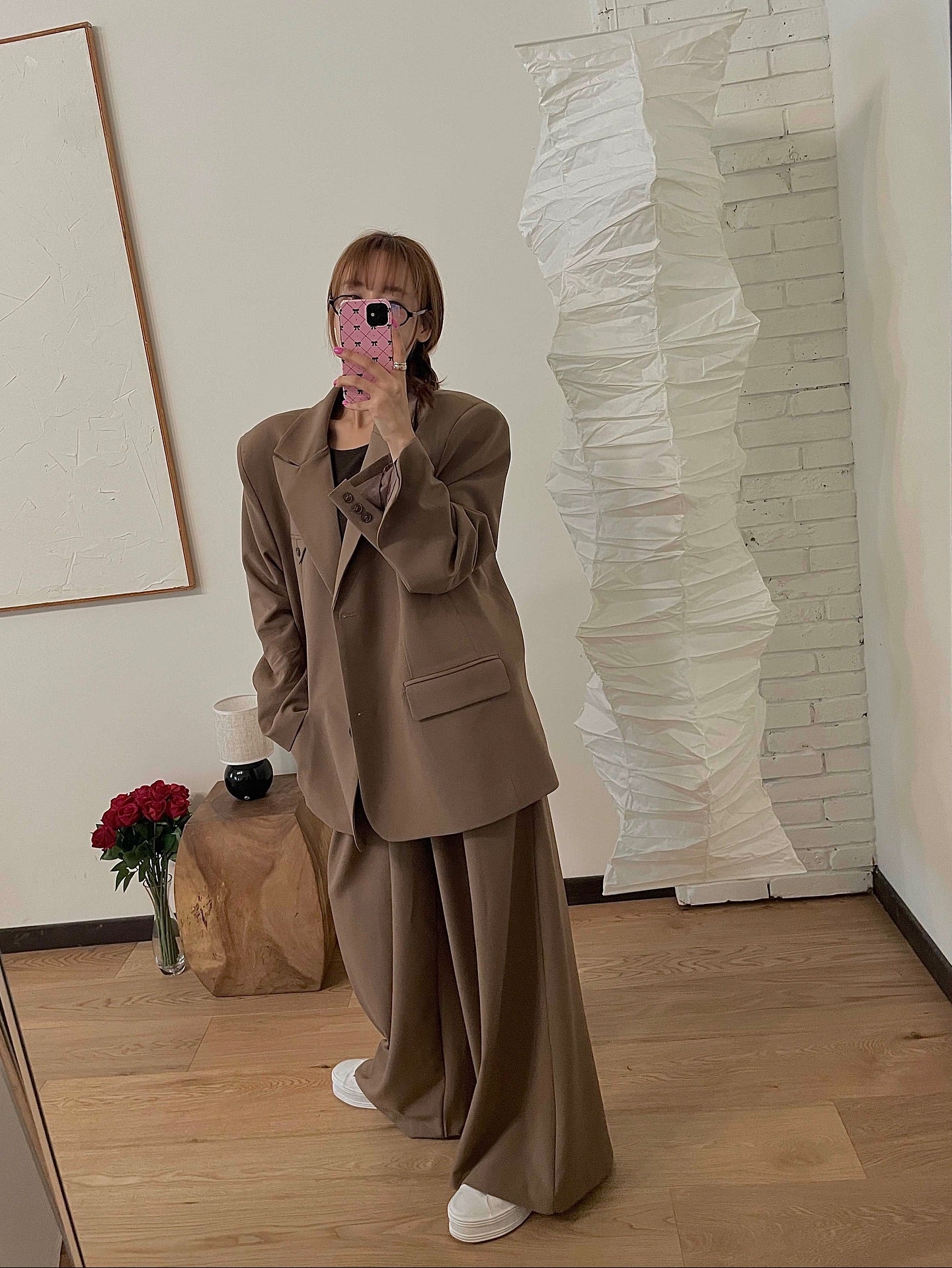 高腰撞色休閒褲