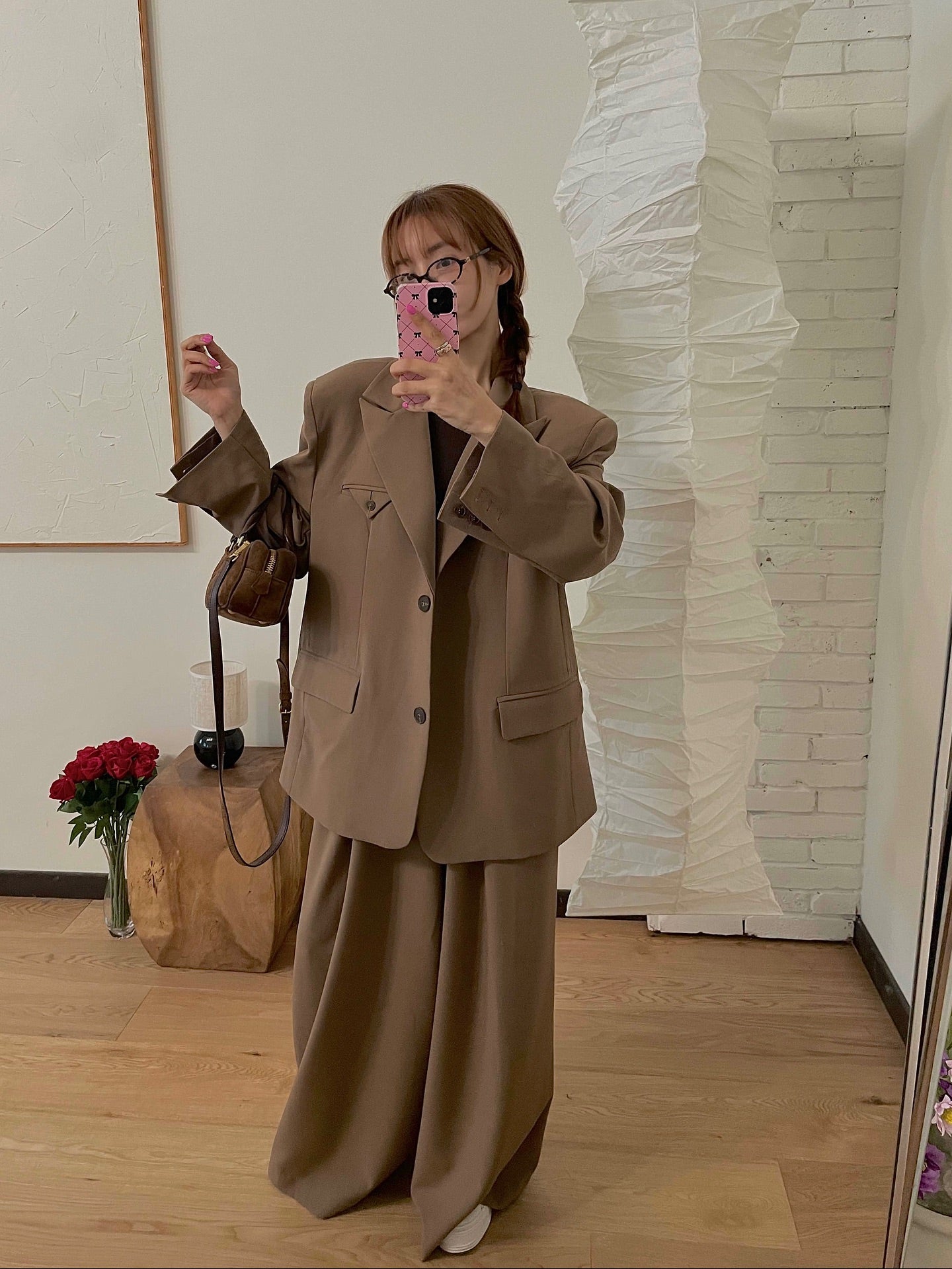 高腰撞色休閒褲