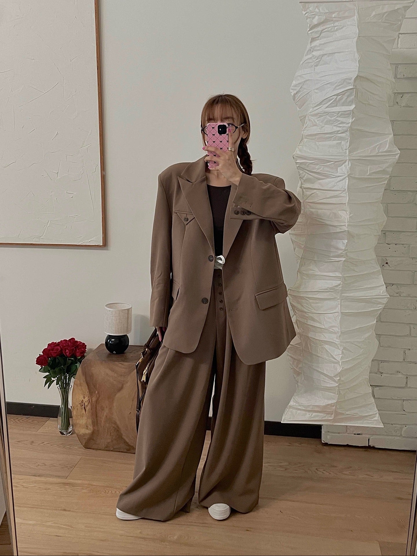 高腰撞色休閒褲