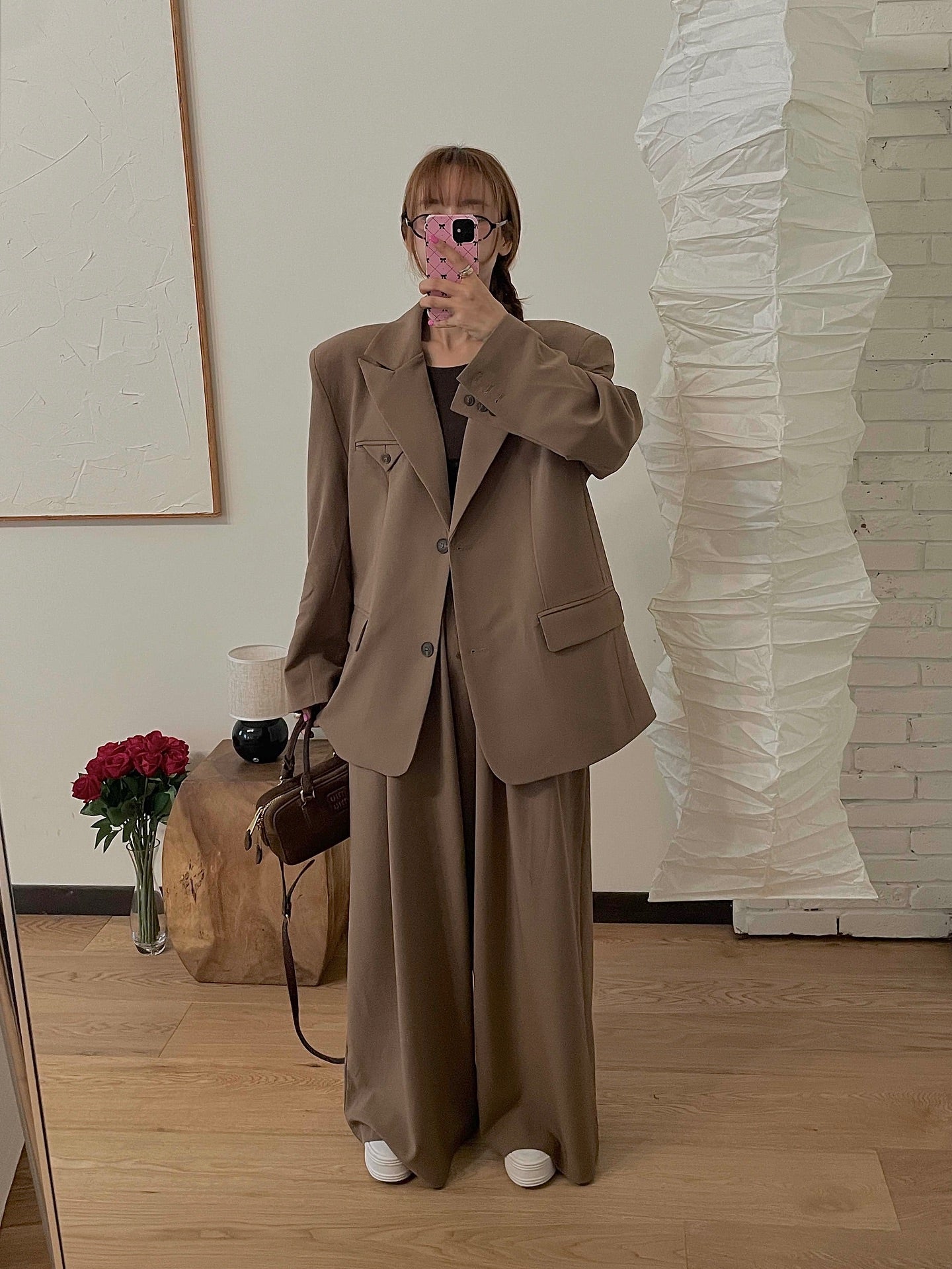 高腰撞色休閒褲