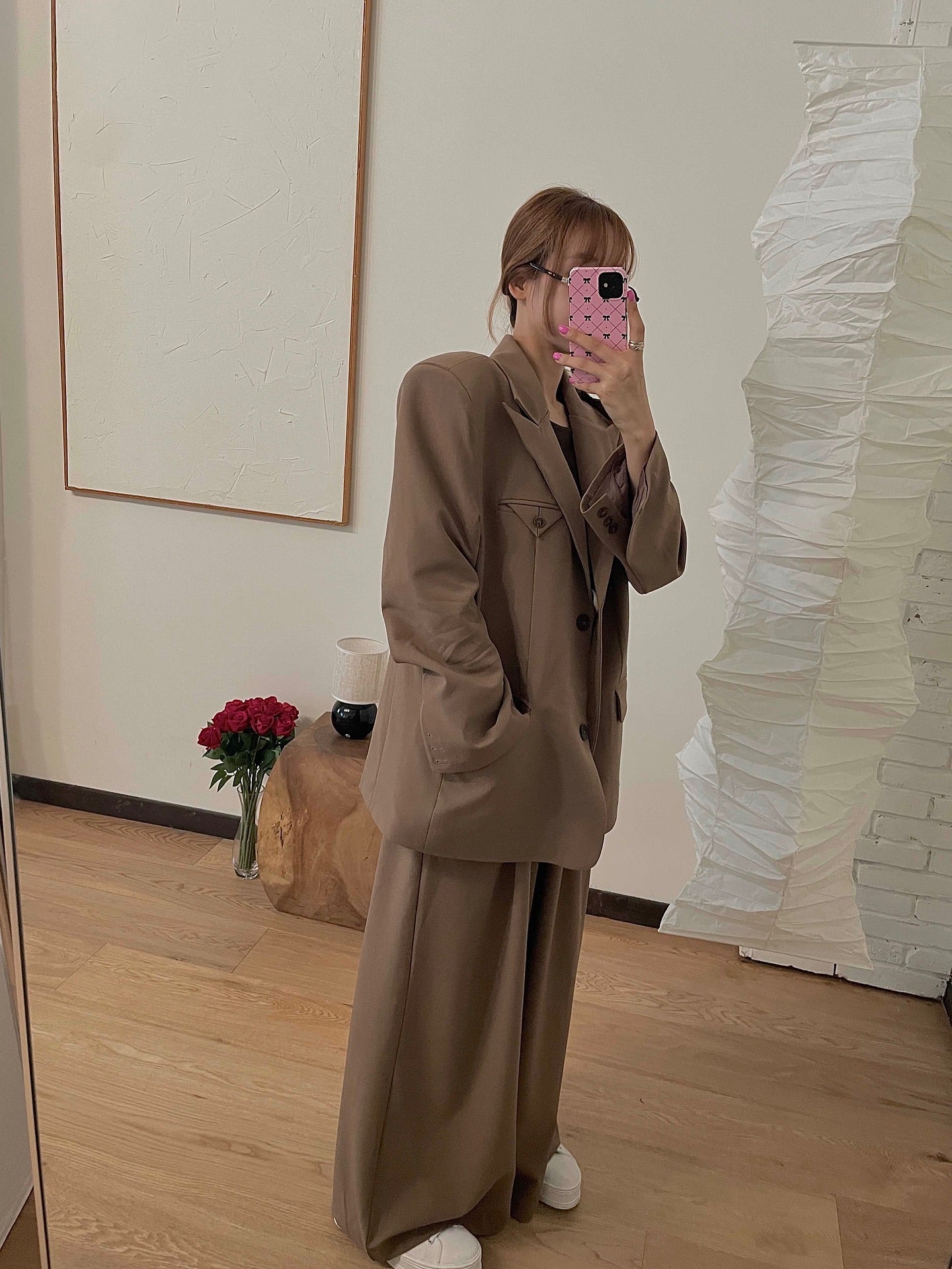 高腰撞色休閒褲