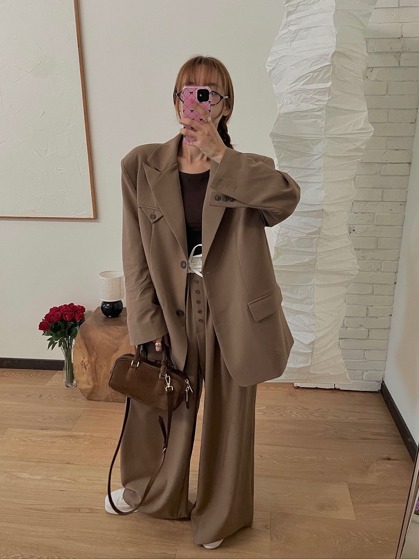 高腰撞色休閒褲