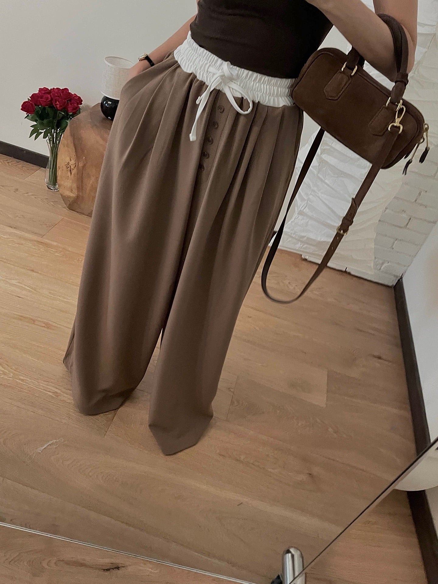 高腰撞色休閒褲