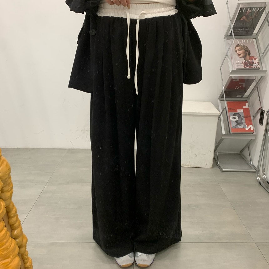 高腰撞色休閒褲