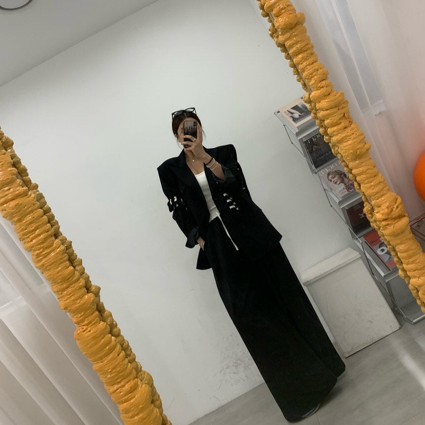 高腰撞色休閒褲