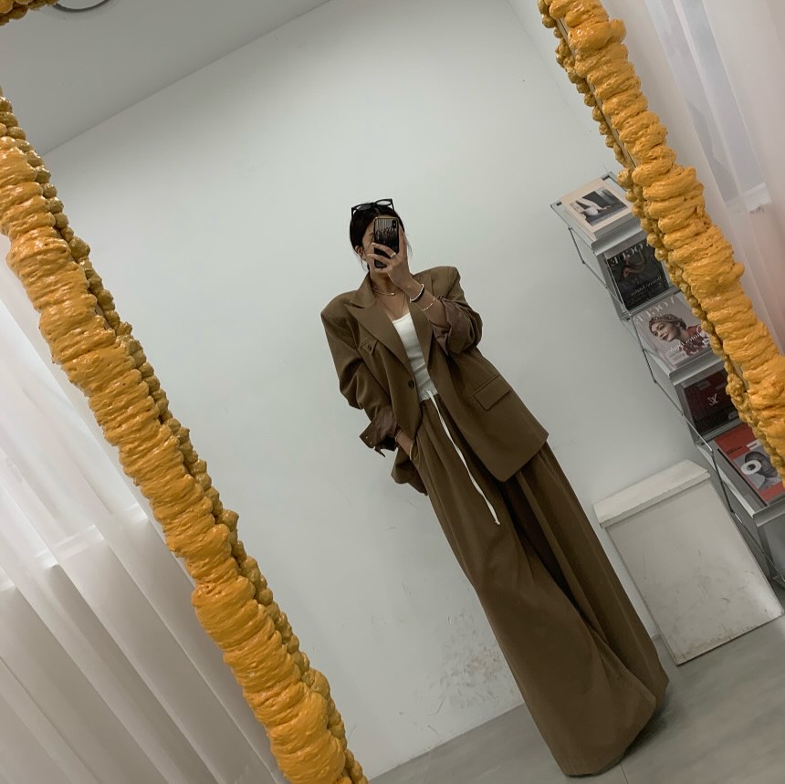 高腰撞色休閒褲