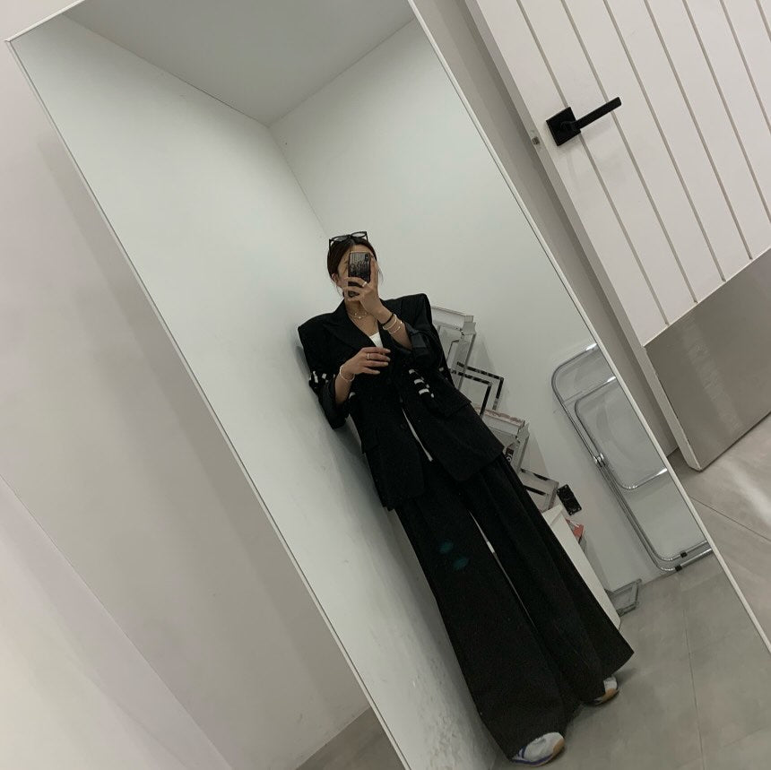 高腰撞色休閒褲