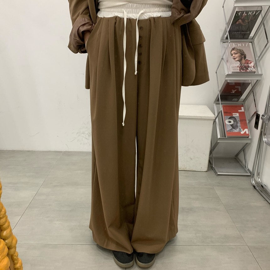 高腰撞色休閒褲