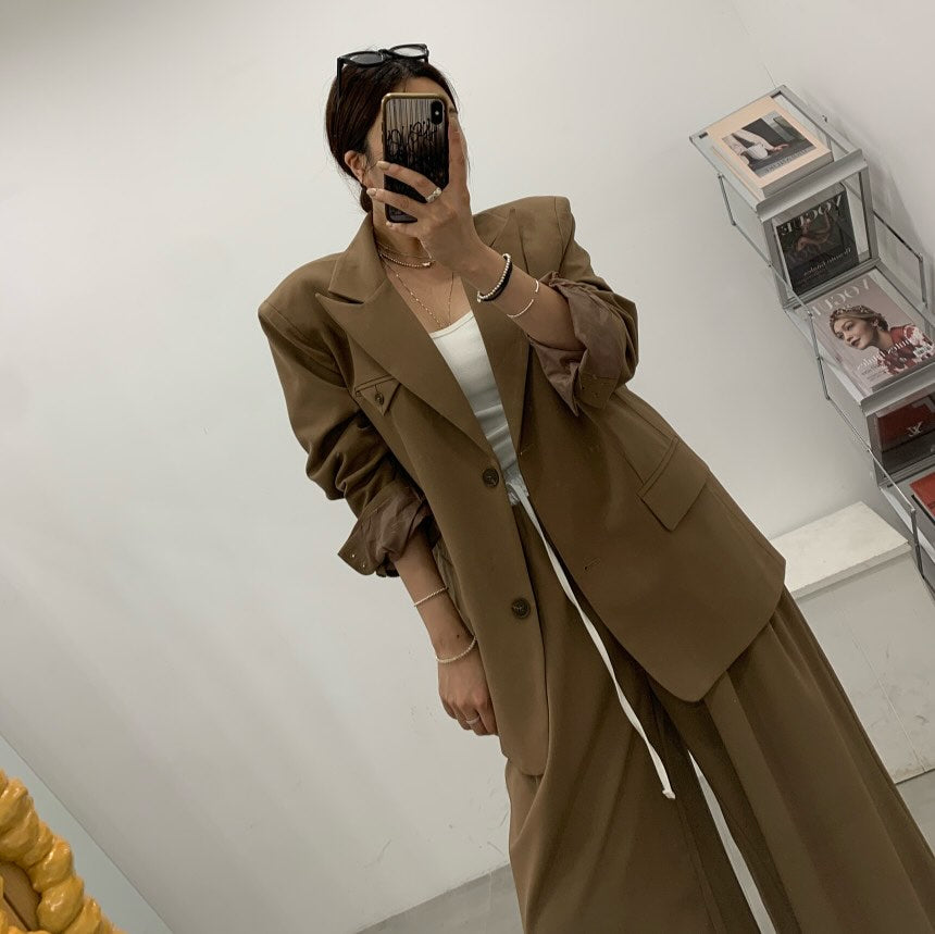 高腰撞色休閒褲