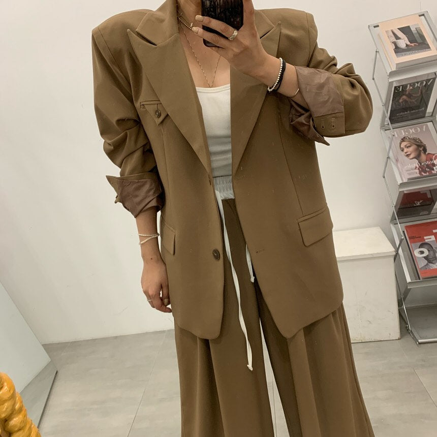 高腰撞色休閒褲