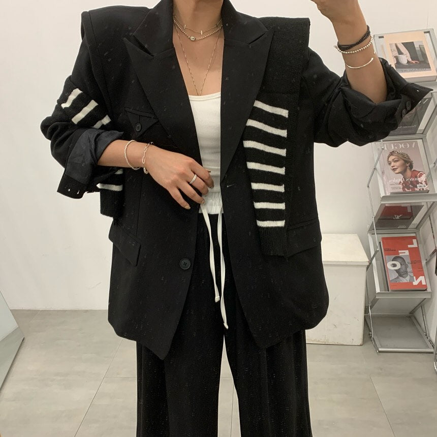 高腰撞色休閒褲