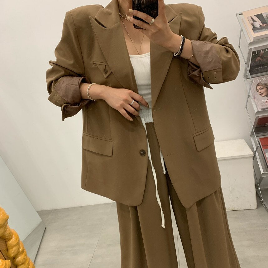 高腰撞色休閒褲