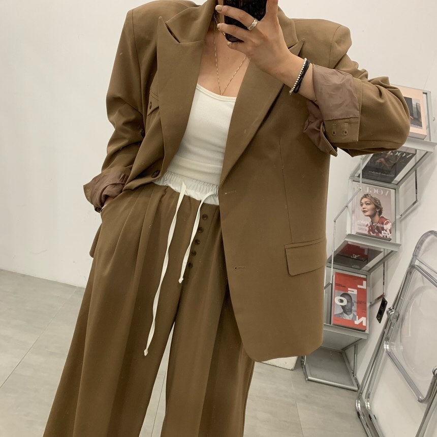 高腰撞色休閒褲