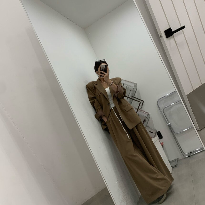 高腰撞色休閒褲