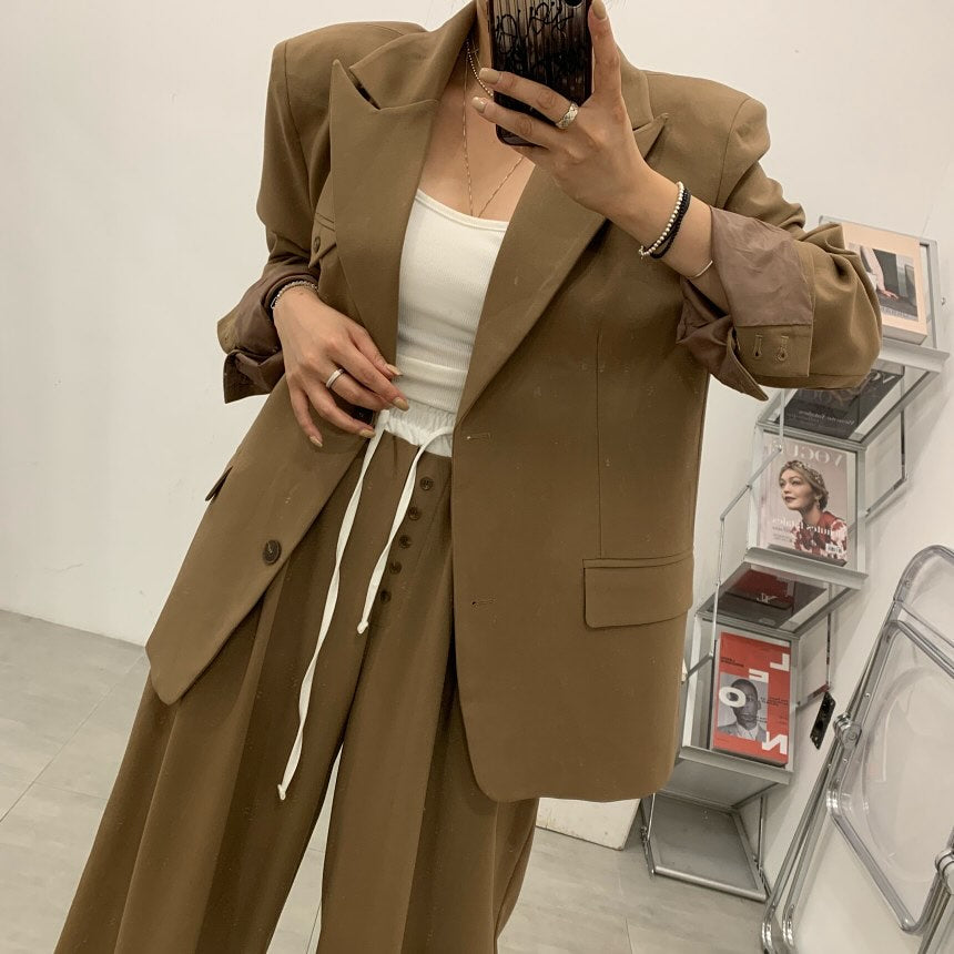 高腰撞色休閒褲