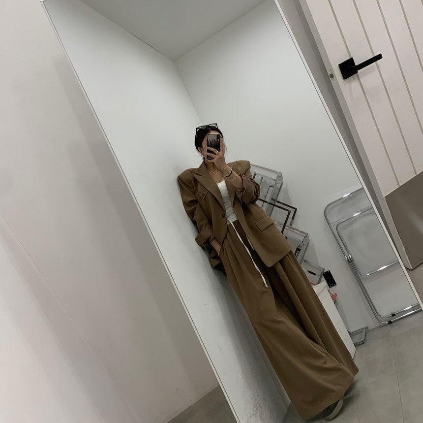 高腰撞色休閒褲