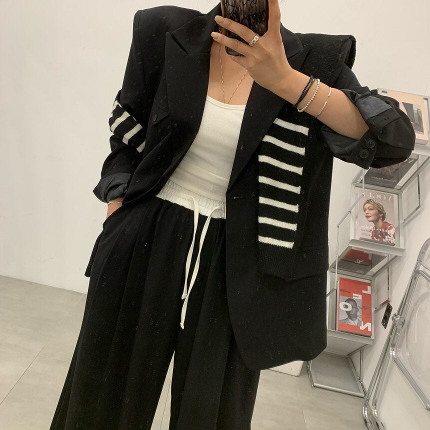 高腰撞色休閒褲