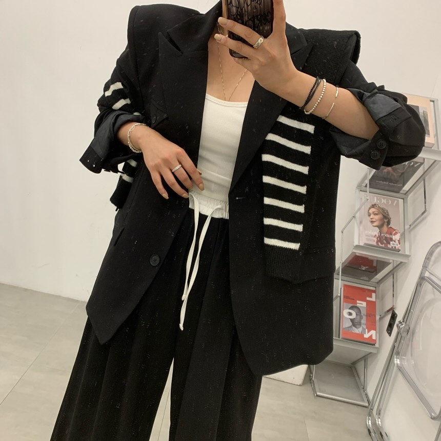 高腰撞色休閒褲