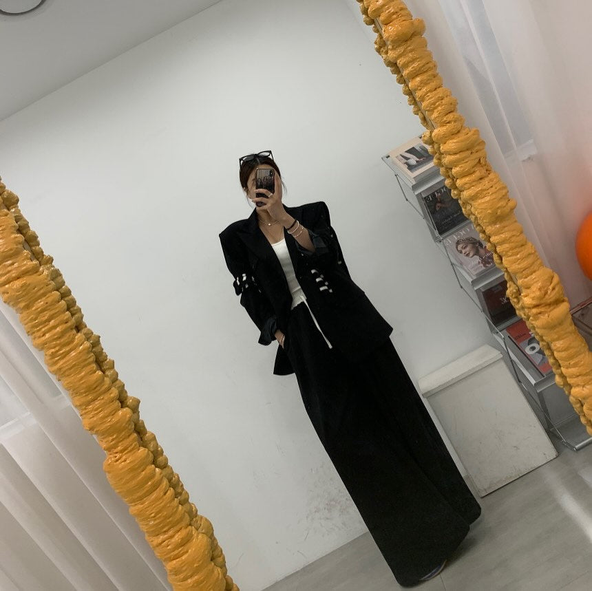 高腰撞色休閒褲