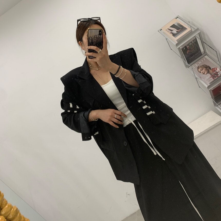 高腰撞色休閒褲