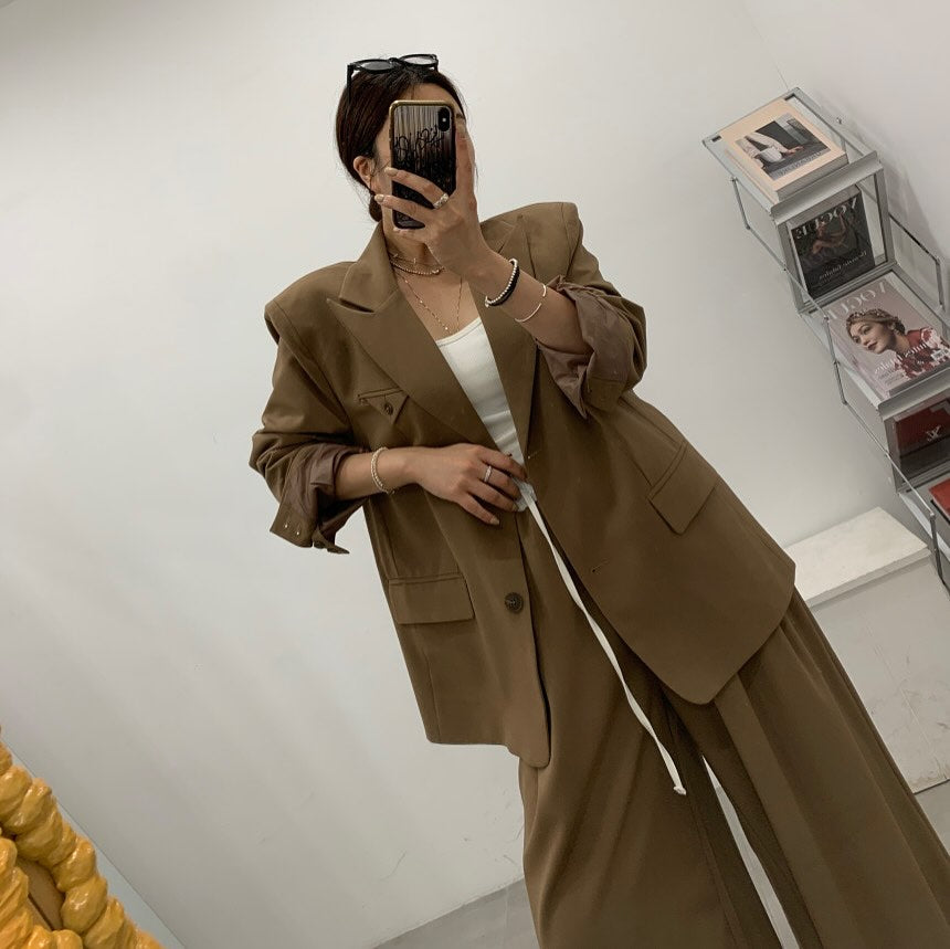 高腰撞色休閒褲