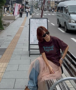 鬆緊腰不規則蛋糕網紗半身裙