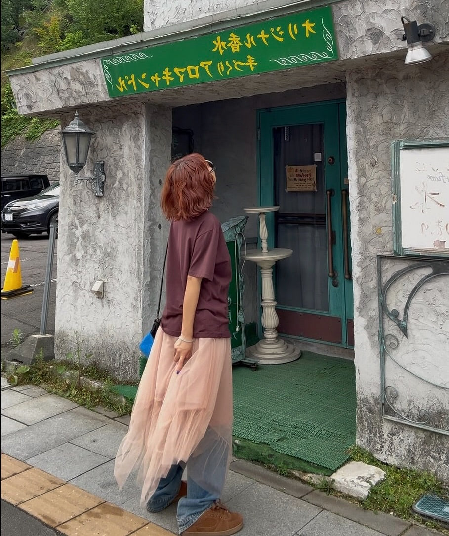 鬆緊腰不規則蛋糕網紗半身裙