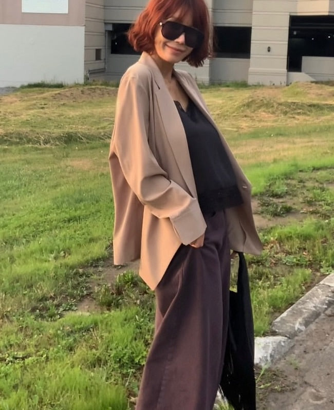 翻領雙釦寬鬆休閒西裝外套