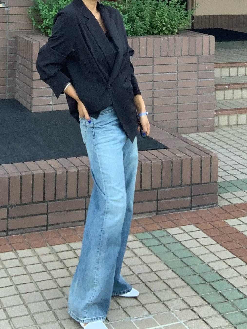 經典簡約闊腿牛仔褲