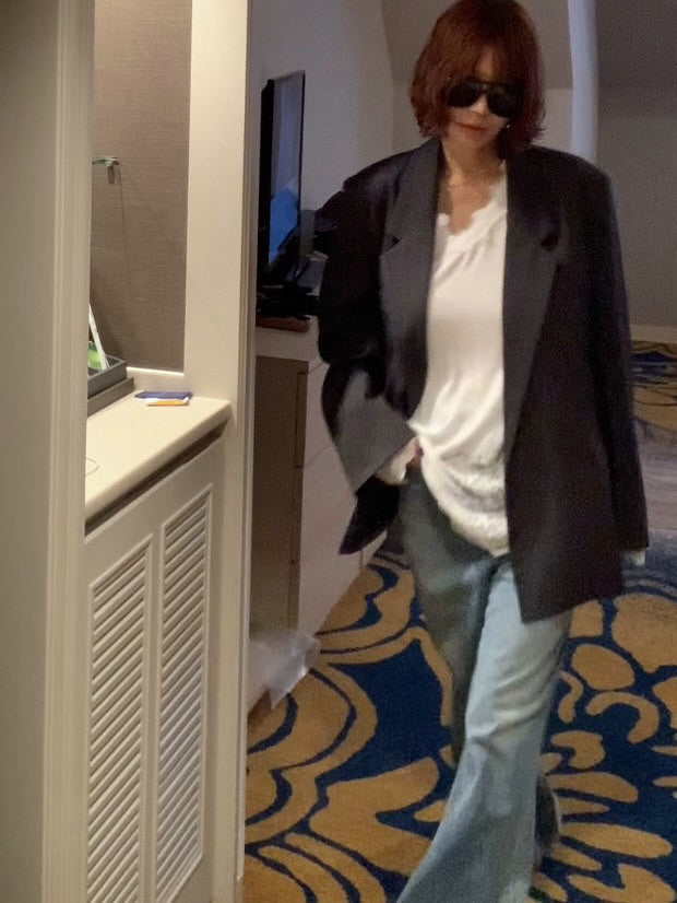 經典簡約闊腿牛仔褲