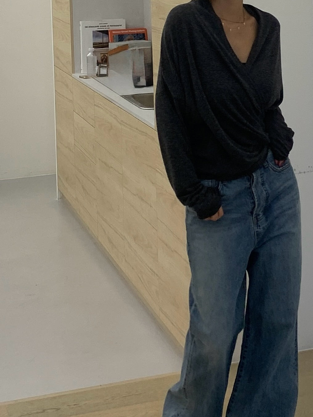 經典簡約闊腿牛仔褲